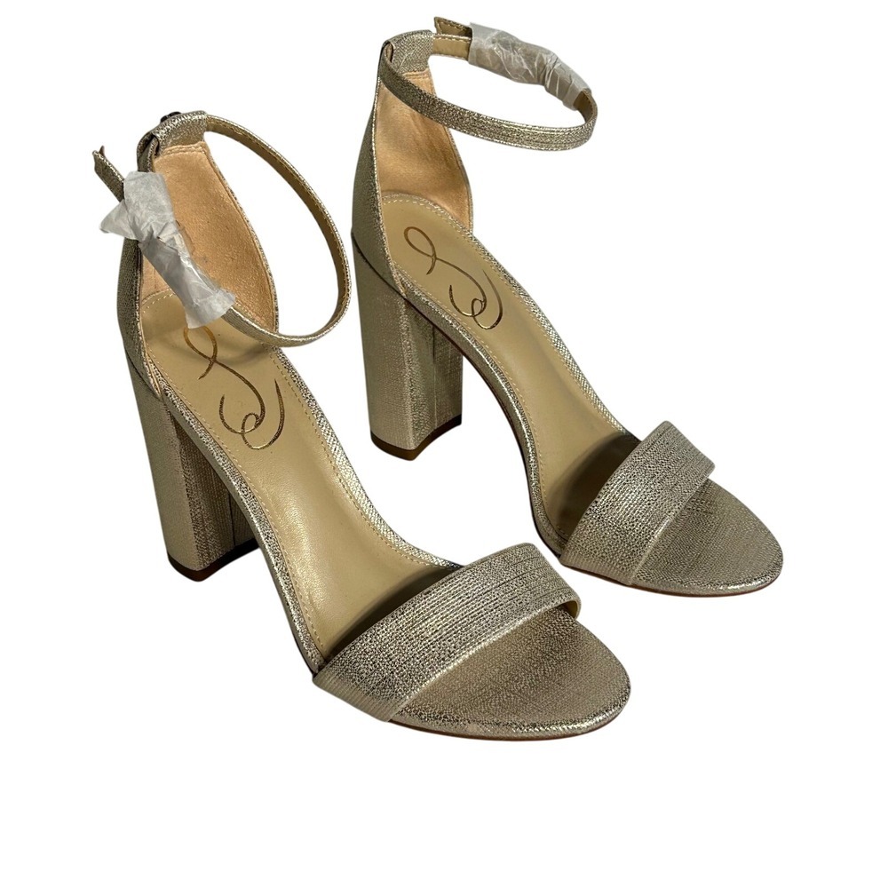 Sam Edelman Yaro Gold Metallic Glitter Ankle Strap Block Heels Women's Size 6M